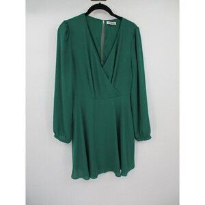 Express Womens Dress Small Green V Neck Long Sleeves Lined Button Back Casual